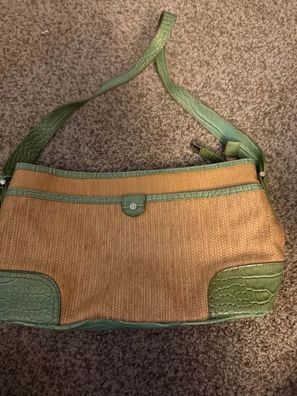 Etienne Aigner Green Straw Shoulder Bag